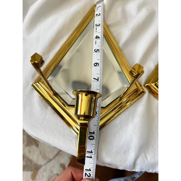 PartyLite brass mirrored beveled glass Infinity wall sconce candle holders set 2 - Picture 13 of 15